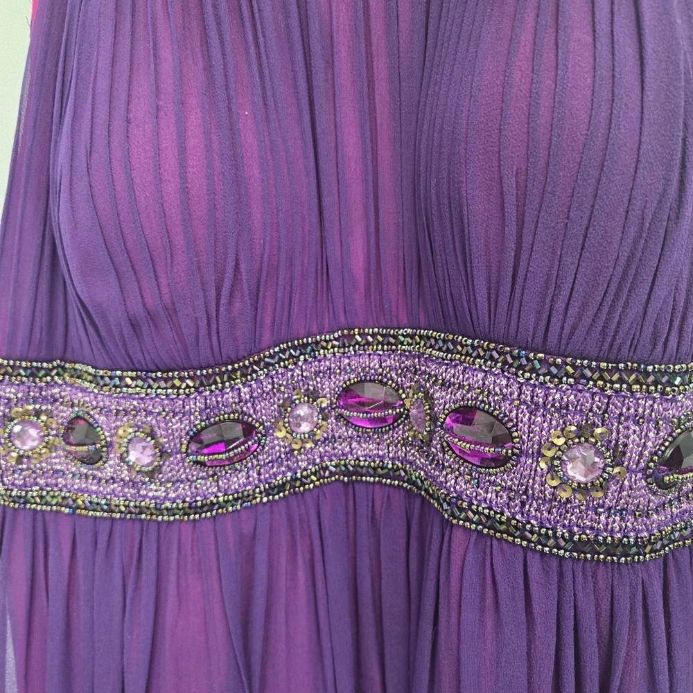 Vintage Y2K Cache Silk Embellished Purple Halter Chiffon Dress Size 4 - Picture 3 of 7